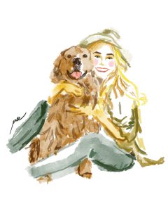 Artistic watercolor drawing girl dog