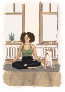 Girl and shiba dog