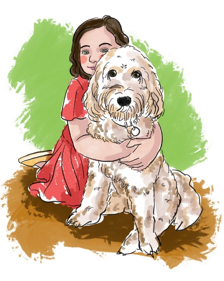 Personalized pet illustration - Little girl & dog